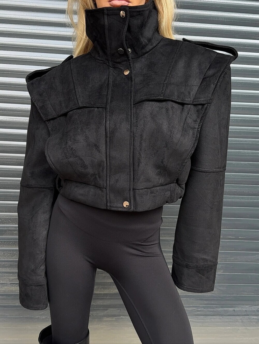 Brown Cropped High-Collar Jacket - Picture 3 of 6